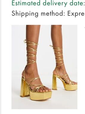 Gold Metallic Lace-Up Platform Heels